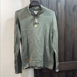 Guess Green Zip Up Sweater with Ribbed Detailing
